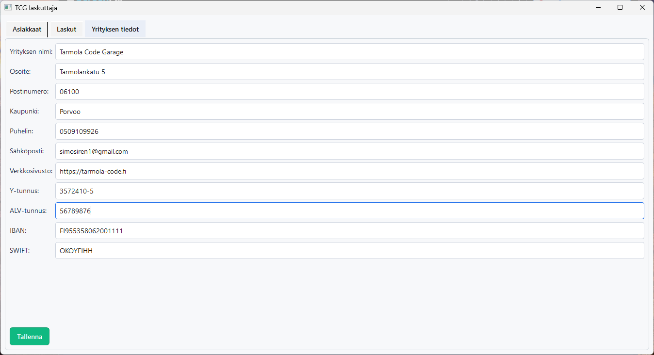 Logon ja maksutietojen asetukset